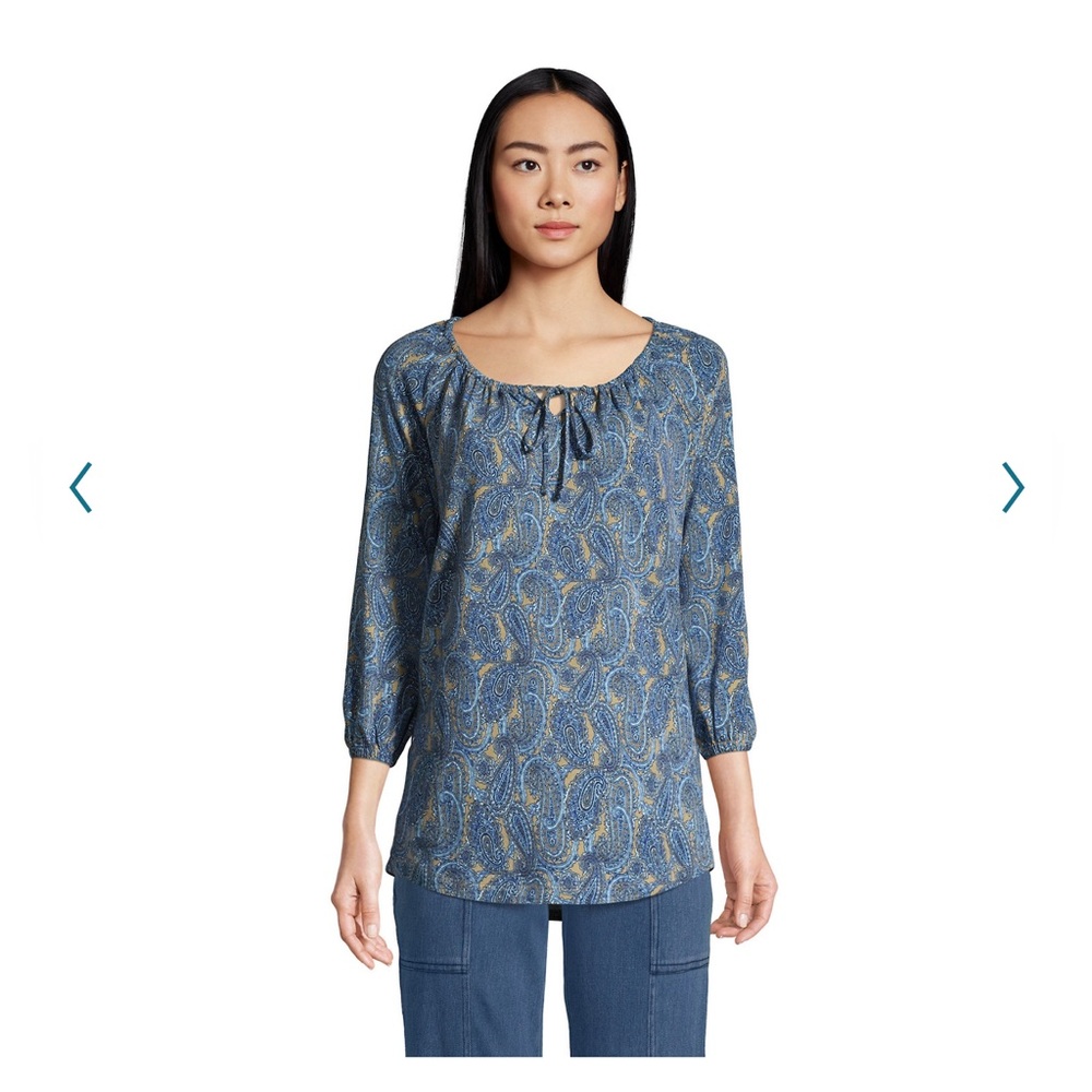 Lands End Paidley Peasant Top. NWT. Size 1x. Color: Olive Motif Paisley